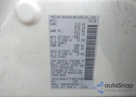 2018 Nissan Rogue S from USA, damaged, VIN 5N1AT2MV8JC790348